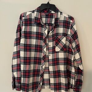 Women’s Eddie Bauer Navy, Red & White Plaid Casual Button-Down Shirt